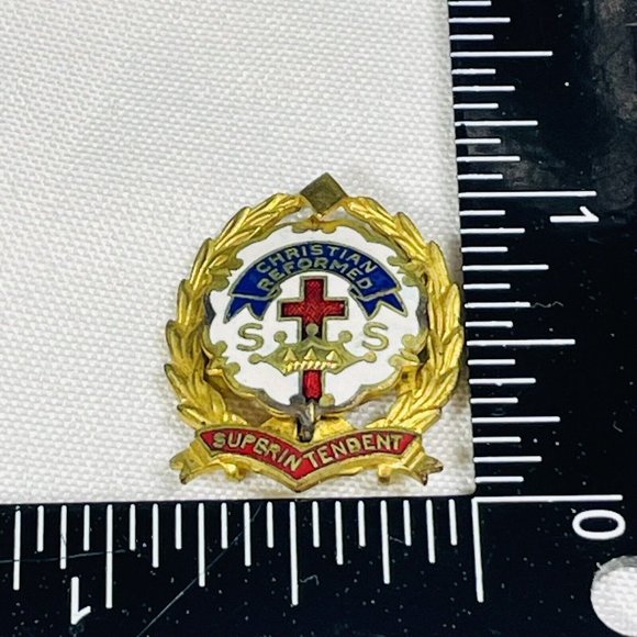 Little Reformed Pin Superintendent Cross And Crown Uncas USA Gold Tone Vintage - Picture 5 of 7